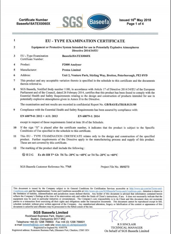 Protea Achieve IECEx Certificate of Conformity Protea Achieve IECEx Certificate of Conformity